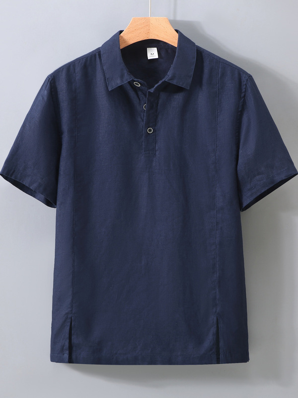 1517 ピュアリネン半袖シャツメンズ軽量通気性 Tシャツポロシャツ夏リネンカジュアル薄手トップ|undefined