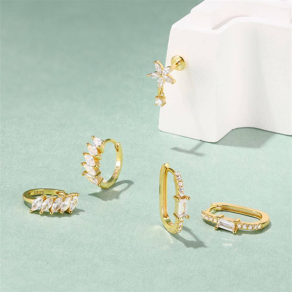 Plating Design 1 Pair 925 Sterling Silver U Shape Zircon Hoop Earrings