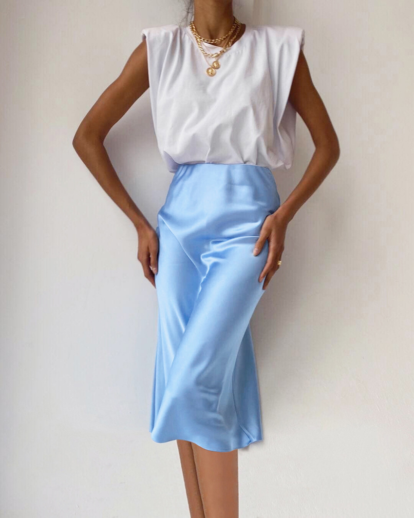 Daily Occasion Breathable Function Slim Fit Type Solid Color Pattern Spring Fashion Solid Color Polyester Midi Dress Skirts
