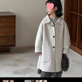 女童双面绒大衣新款秋冬韩版女童毛呢外套呢子外套中长款大衣