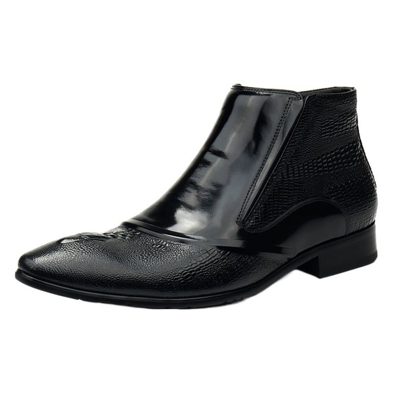 Осенне-зимние новые модные мужские сапоги с крокодиловым узором, ботинки на шерстяной подкладке, ботинки челси, британские ретро, Глянцевые ботинки с открытым краем