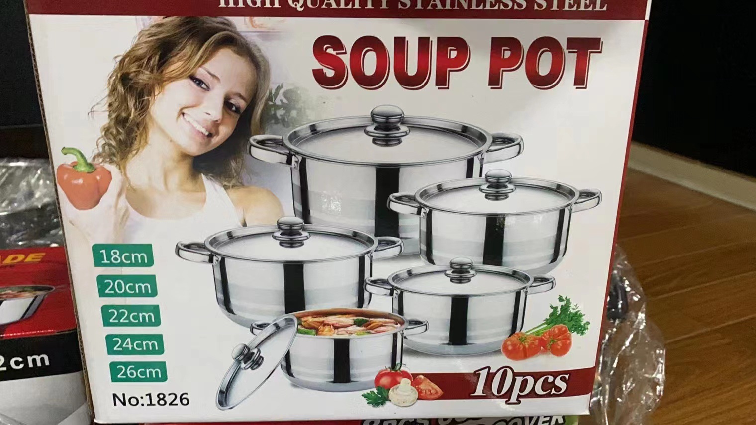De estilo europeo de lujo ligero de 10 piezas de juego de ollas de 10 piezas antiadherente wok olla de sopa plana antiadherente pan transfronterizo venta caliente