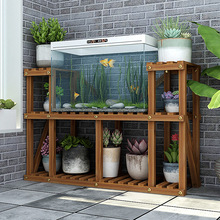 9W鱼缸架松木花架子客厅阳台置物落地式室内多肉绿萝多层实木花盆