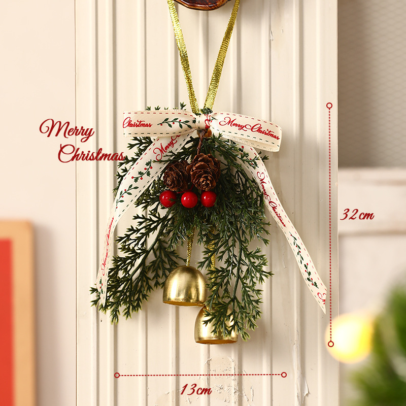 圣诞节铃铛挂饰圣诞节装饰门挂丝绒蝴蝶结挂件圣诞树松果场景布置