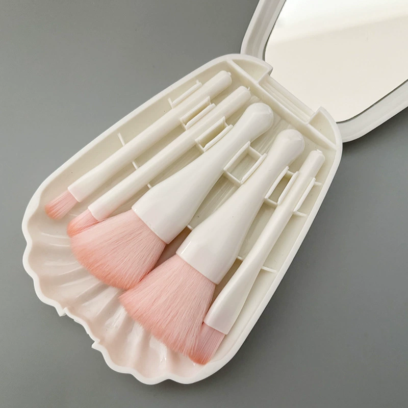 Travel makeup brush set, handheld compact case with mirror — face & blush brushes