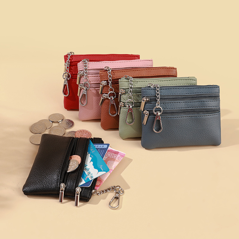 Korean Style Fashion Mini Coin Purse Simple Hand Storage Pouch Card Holder Multi-Layer Zipper Keychain Coin Bag