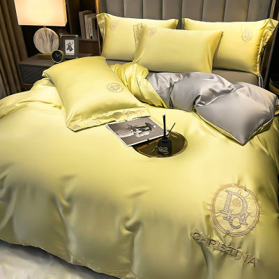 senior Tencel Four piece suit Silk sliding soft Light extravagance Embroidery models Nordic Two-sided Borneol sheet Bed cover