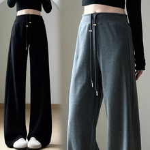 孕妇黑色高腰抽绳2025春秋新款休闲运动裤女宽松显瘦小个子阔腿裤