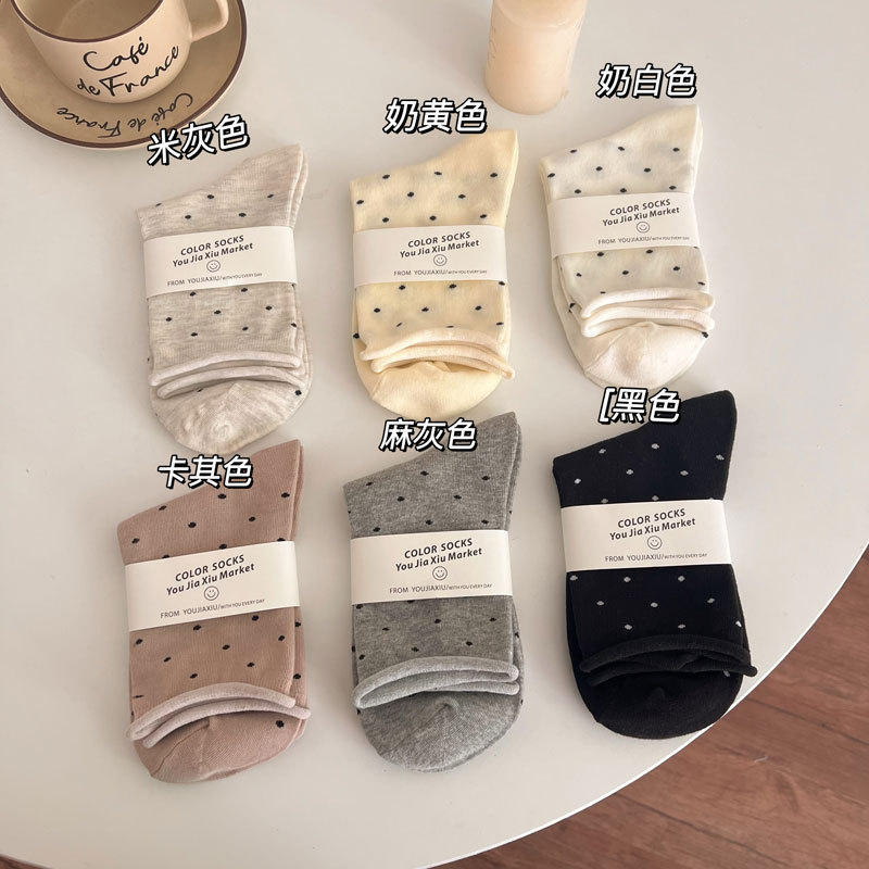 Spring and Summer new pure color small polka dot ins style curling pile socks Japanese style fresh breathable all-match confinement socks Spring and Summer new pure color small polka dot ins style curling pile socks Japanese style fresh breathable all-match confinement socks