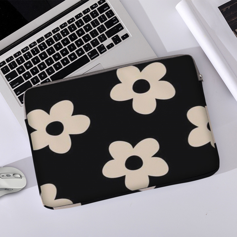 Cross-border Simple Black Daisy Computer Soft Case Laptop Case Tablet Case Leather Bag Computer Zipper Case