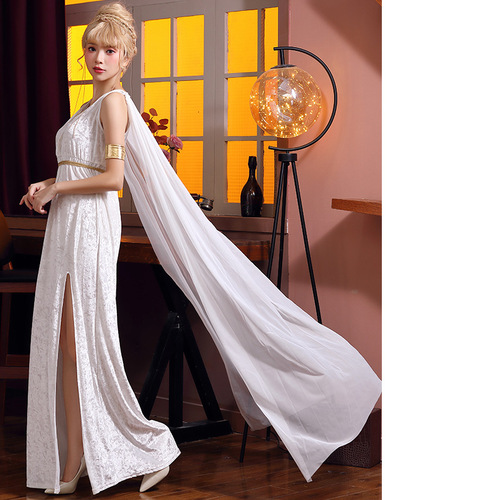 Halloween costume deep V sexy cosplay Nordic mythology Greek Liberty goddess slit skirt dress