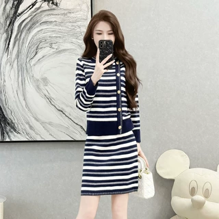 十三行休闲时尚小香风两件套女秋季穿搭气质显瘦法式针织套装裙女