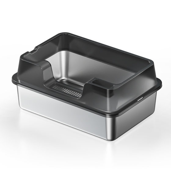 Stainless Steel Cat Litter Basin Open Cat Litter Basin High Fence Oversized Anti-splash Deepened Semi-closed Cat Toilet