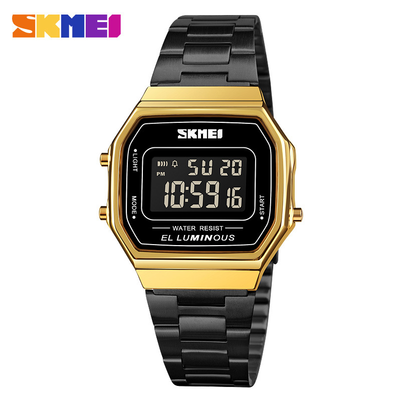 SKMEI Sudeste Asiático Venta caliente Moda Casual Square digital de moda los hombres impermeable deportes Correa acero reloj electrónico