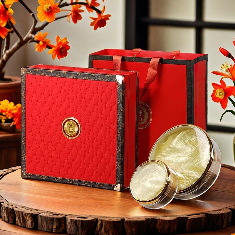 臻品滋补品礼盒空盒西洋参片鹿茸片石斛高档参茸四拼中药材包装盒