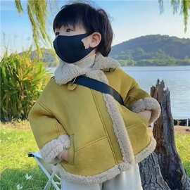 儿童秋冬季加厚休闲时尚皮毛一体毛毛衣宝宝韩版炸街冬季加绒外套