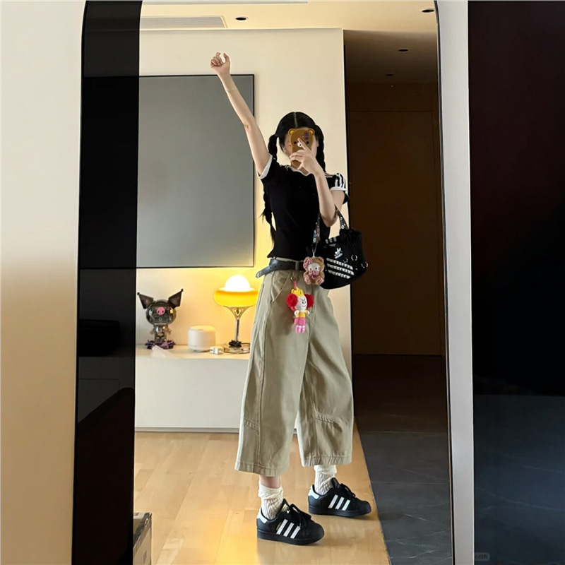 Khaki Cropped Jeans for Women 2026 Summer New Style Plus Size High-Waisted Loose Slimming Straight Wide-Leg Pants Khaki Cropped Jeans for Women 2026 Summer New Style Plus Size High-Waisted Loose Slimming Straight Wide-Leg Pants
