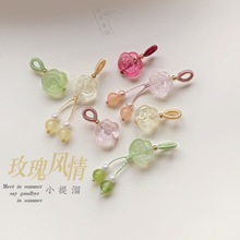 批发手编绳diy小提溜饰品手链配件小吊坠玫瑰风情琉璃服饰压襟