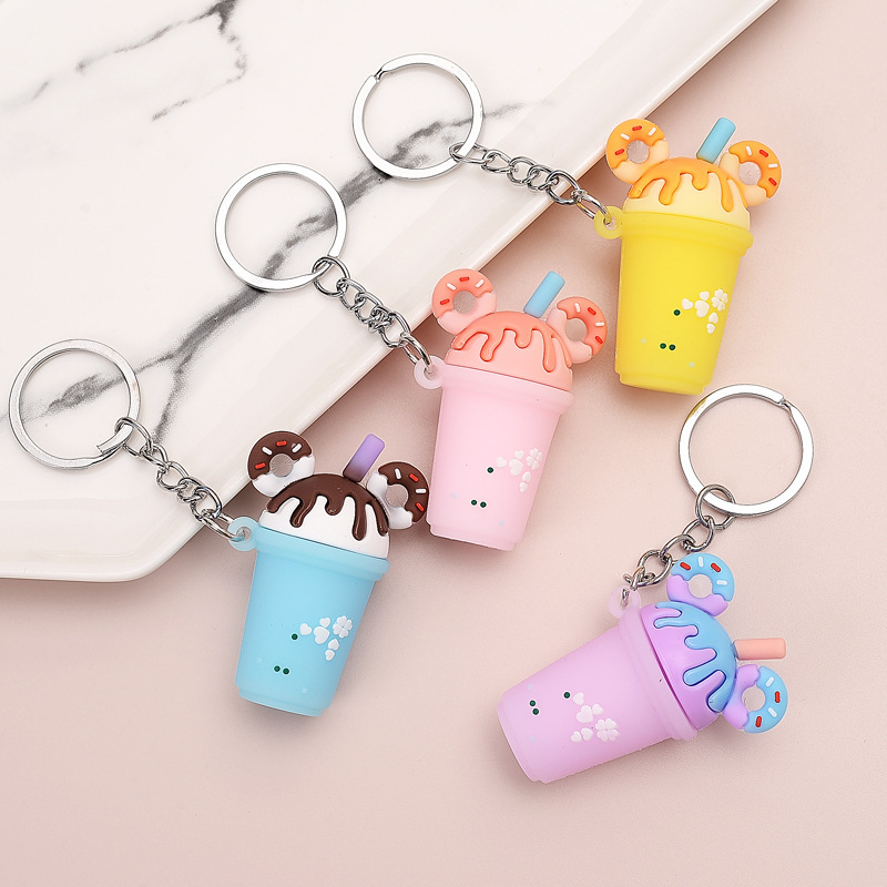 Creative Net Red fashion donut milk tea cup PVC soft glue cute keychain pendant cartoon gift wholesale