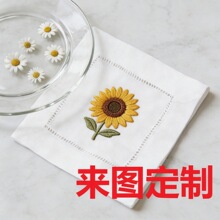 白色鸡尾酒餐巾布定制手工抽纱杯垫打孔插角缝DIY图案口布厂家