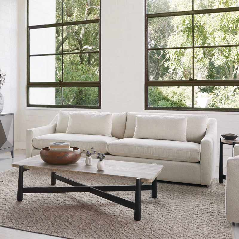 American style small apartment fabric living room straight row sofa Nordic light luxury lambswool hotel shopping mall removable and washable Internet celebrity sofa