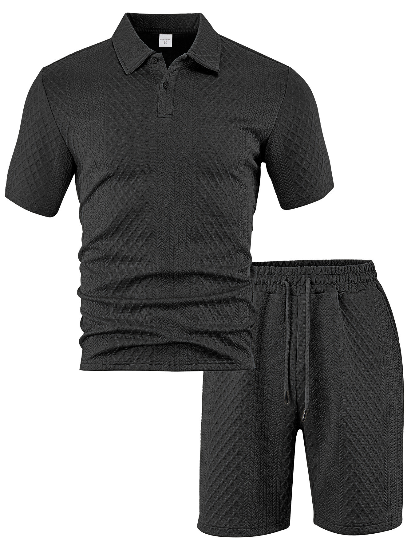 Herren Freizeit Sport Jacquard Polohemd Und Shorts Set Sommer_voghion.com