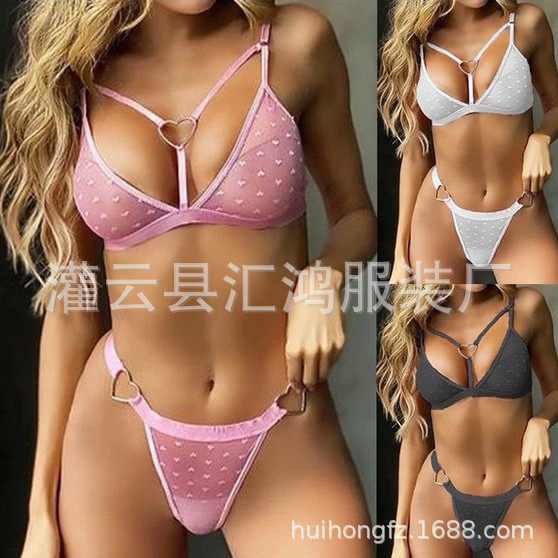 Comercio exterior lencería sexy AliExpress sexy amor malla de tres puntos de dos piezas conjunto 1081