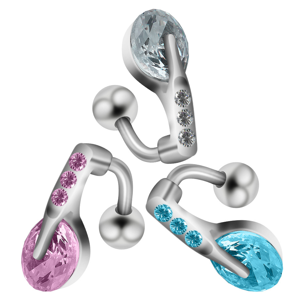 Personalised Stainless Steel Navel Ring With Zircon Drop Design_voghion.com