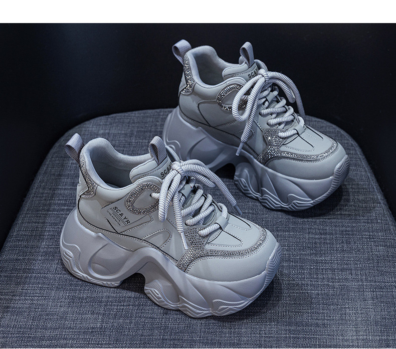 Giày sneaker nữ đế dày chunky tăng chiều cao ẩn dây buộc thời trang — M2983 lớp lót đơn màu nâu, M2983-1 plus nâu nhung, M2983-1 plus nhung xám, M2983 lớp lót đơn màu xám chi tiết 21