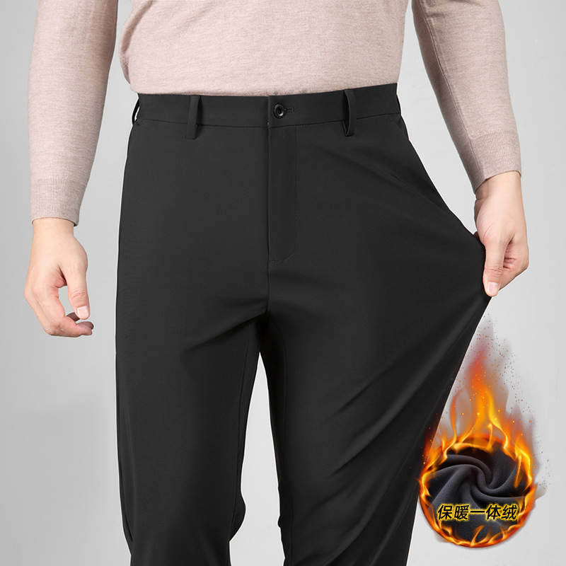 2025 Winter New Fleece-Lined Casual Pants Men's Nine-Point Pants Plus Size Loose Trousers Crescent Crotch Trousers