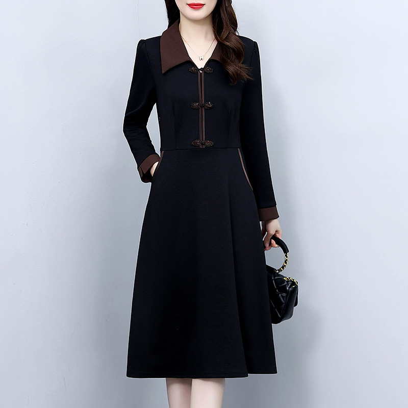 Autumn New Style Waist Slimming Belly-Covering Retro Improved Cheongsam Long-Sleeved Dress