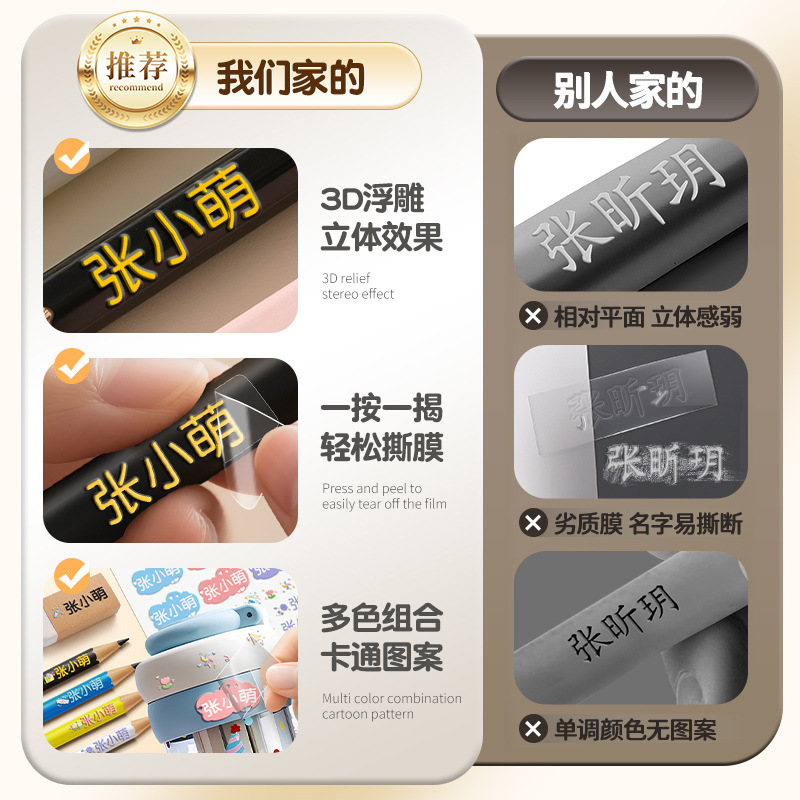 水晶标撕膜留字姓名贴透明名字贴纸防水防油uv转印铅笔幼儿园贴纸|undefined