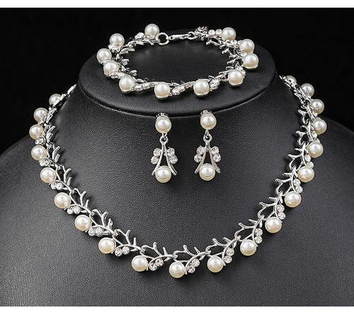Korean style pearl necklace and earrings set bridal dress versatile accessories fashionable small fresh alloy electroplating three-piece set