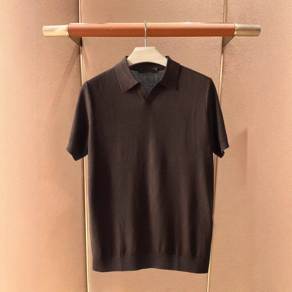 Мужской летний вязанный свитер polo футболка с коротким рукавом, Slim fit, V-образный вырез