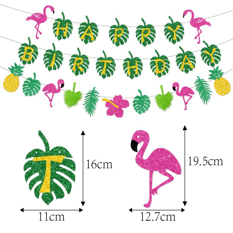 Fiesta de cumpleaños de verano hawaiano decoraciones de bandera de dibujo de fiesta de cumpleaños tropical atmósfera decoración de pancarta colgante