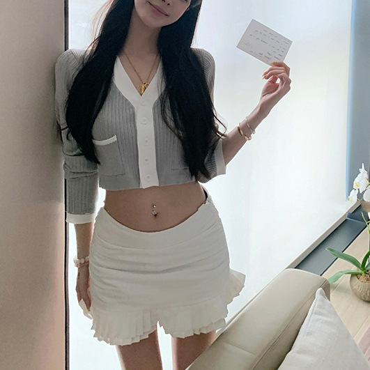 8152 拼色两件套秋冬季韩淑女气质方领收腰包臀吊带裙背心裙+开衫|undefined