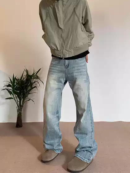 New Arrival Men's Straight-Leg Wide Denim Jeans Vintage American Retro Style Streetwear Casual High-Waisted Baggy Pants for Men and Women