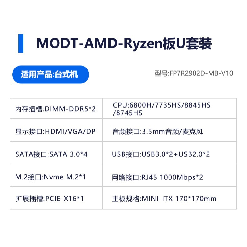 Kit de Placa Base AMD Ryzen r7 mini-itx con CPU, Tarjeta Gráfica, Memoria de Doble Canal DDR5