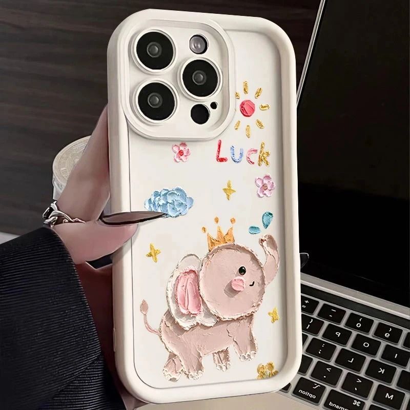 Cute Little Elephant Suitable for Apple 17Pro Mobile Phone Case Iphone16Plus Fun 15 Cartoon 14 Soft Shell 13/X
