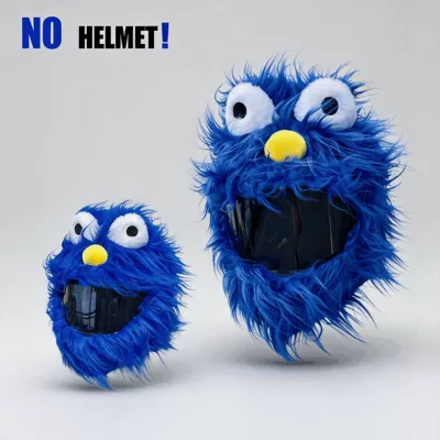 Quirky and funny plush helmet cover, cartoon blue long-haired monster, scratch-resistant motorcycle cute full-face helmet decorative mask (Motosiklet dəbilqələri) - blue-long-haired-big-eyed