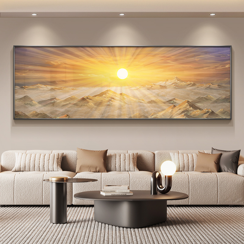 Sunrise Oriental Living Room Decorative Painting Modern Minimalist Landscape Sun Mural Sunshine Golden Mountain Sofa Background Wall Hanging Painting