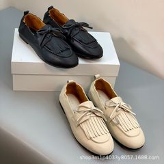 原单莞货！the 经典款真皮平底流苏松紧带乐福鞋百搭舒适女单鞋