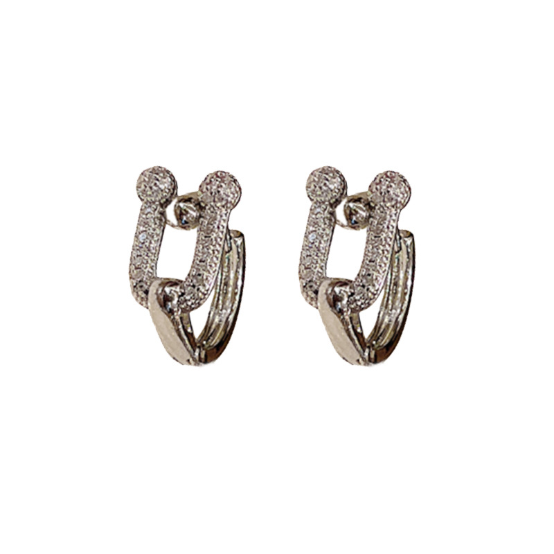 Korean Ins Letter Diamond Ear Buckle Niche Simple All-match Commuter Earrings Elegant Fashion Cold Style Earrings for Women