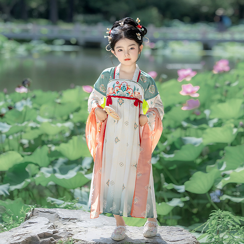 女童秋季汉服连衣裙儿童表演服飘带仙女宝宝公主裙古风民族表演服|undefined