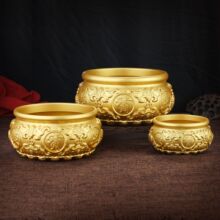 八福聚宝盆黄铜摆件仿古家居装饰供奉供水杯茶道工艺品
