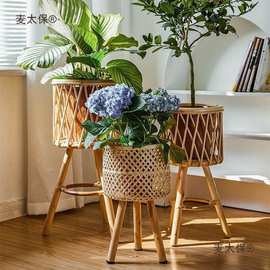 造景盆榕藤编叶绿植阳台装饰摄影龟背竹花器落地竹编花篮田麦太保