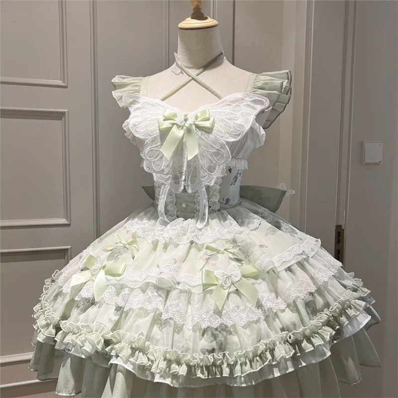 花期之约白绿蝴蝶夏日感超仙礼服小清新公主少女生日短裙Lolita|undefined