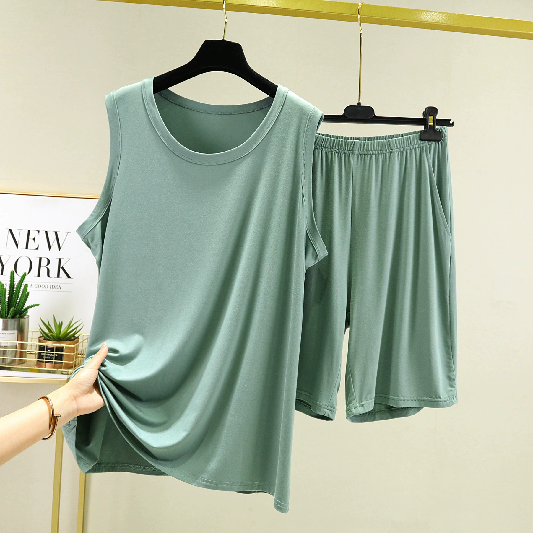 Summer vest sleevless, thin set, pijama, sewn from modal, plus size