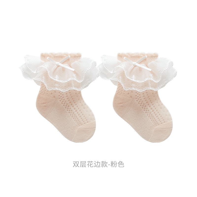 2024 verano nuevas niñas calcetines malla delgada bebé deshuesado bebé arco princesa encaje media pantorrilla Calcetines
