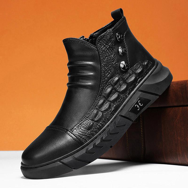 Q9801 British Style Work Boots Crocodile Pattern Boots Batch